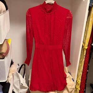 Whistles Vibrant Red Long Sleeve Dress